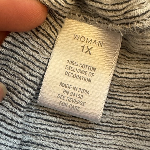 Westport 1962 Embroidered Peasant Top Blue White Striped 1X - Picture 3 of 8